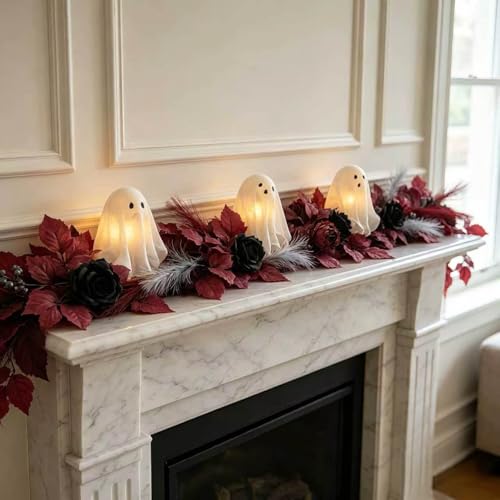 6FT Gothic Halloween Garland with Light-Up Cute White Ghosts - image 1