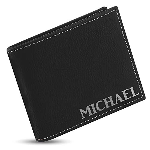 Personalized Wallets for Men, Black - 6 Colors & 19 Font Options - Custom Engraved Leather Wallet - Gifts for Husband, Personalized Gifts for Men