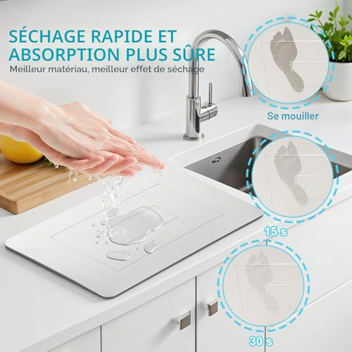 Tapis de bain diatomite pierre rigide blanc gris de luxe - 5
