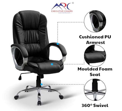 Image of MRC M061 Ergonomic Leatherette high Back Office Chair, Heavy Duty Chrome Base, Home Office Desk Chair (Shiny Black)