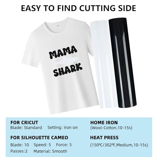 Image of RENLITONG Black and White Heat Transfer Vinyl 2 Rolls 12 inch x 10ft HTV Iron on Vinyl for T-Shirt HTV Vinyl Rolls for All Cutter Machine - Easy to Cut & Weed for Heat Vinyl Design