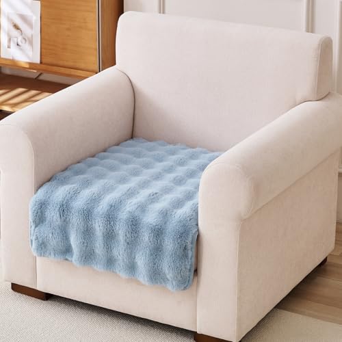 Image of HOKIPO 'FurHug' Luxury Faux Rabbit Fur Anti Slip Sofa Mat for 1 Seater, Charm Blue (AR-5010-BL*1)