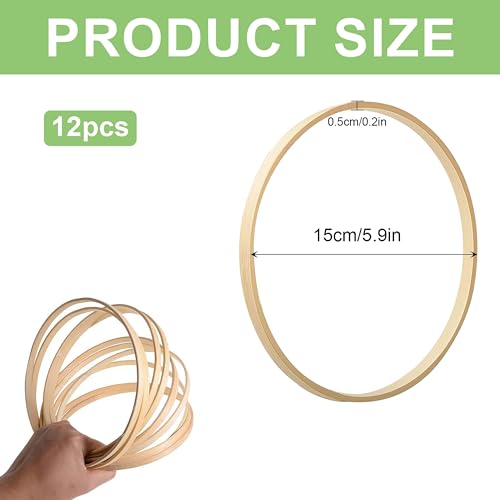 SRTSTR 12 Stück Holzringe zum Basteln 15cm Traumfänger Ringe Holzringe Makramee Ringe Holzreifen zum Basteln Bambus Floral Hoop für Blumenkranz Hochzeitskranz Deko und Wandbehang DIY Handwerk