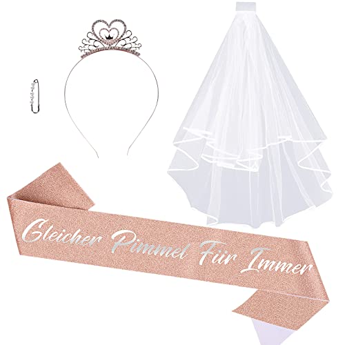 FORMIZON Despedida de Soltera Accesorios, Hen party decoración Velo Blanco de Novia con Peine, Banda Fajín Novia, Diadema Tiara, Bride To Be Suministros de Fiesta de Noche de Ducha Nupcial (Oro Rosa)