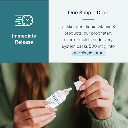 biotics research bio k mulsion liquid vitamin k drops - 500 mcgs - vitamin k1 phytonadione for adults - vit k supplement - strong bones heart health blood clotting support 1 fl oz