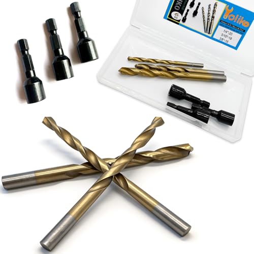 Image of 3 Set(6pcs) Hanger Bolt Driver and Drill,3Sizes Alloy-Steel Driver HSS Twist Drill for 1 /4 inch-20 5 /16 inch-18 3 /8 inch-16 Double Headed Wood Screws Fully All Threaded Rod,Threaded Insert Hexagon Head Bits