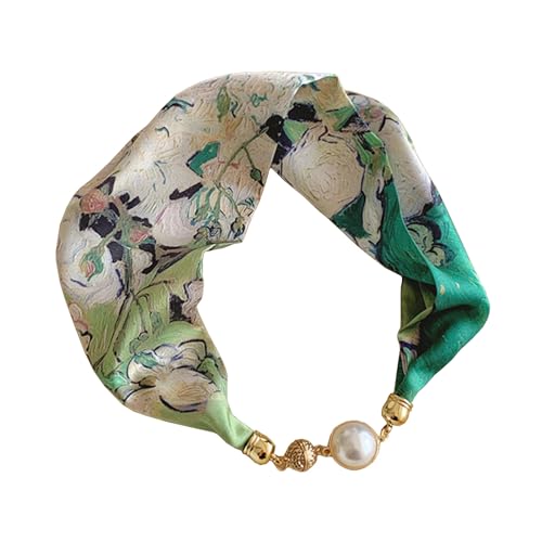 Silk Felling Magnetic Buckle with Rhinestone Small Neckerchief Clavicle Collar Headpiece Pendant Scarf for Women