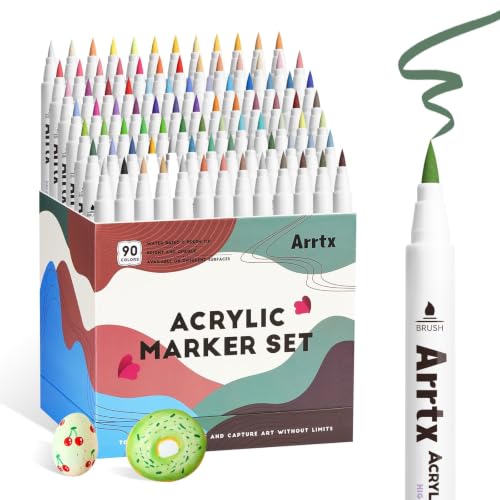 Arrtx 90 Colors Paint Markers, Acrylic Paint Pens for Artists Adults Coloring Drawing - Extra Brush Tip...