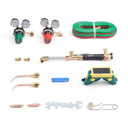 Image of VEVOR Oxygen Acetylene Torch Kit with Check Valves, Gas Welding Cutting Torch Kit, Heavy Duty Professional Oxy Acetylene Brazing Set with 15FT Twin-Hose, 2 Cutting Tips, Welding Tips & Gas Regulators