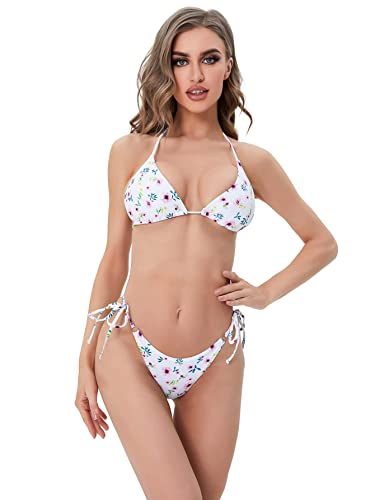 Ensemble 2 pièces imprimé floral blanc dos nu taille XS pour femme