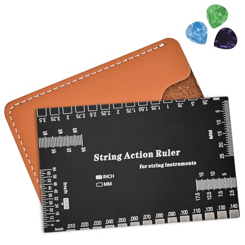 String Action Gauge for Guitar & Bass with Leather Case