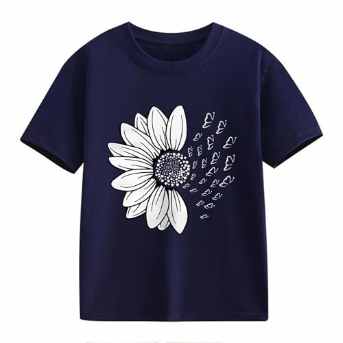 Girls Flower Print T Shirts Loose Fit Summer Basic Tshirts Tops Sunflower Graphic Crew Neck Tees Blouse for Kids2