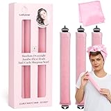 Heatless Curls Overnight Rods Jumbo Set, Heatless Hair Curler Velvet Satin Jumbo Flexi Rods to Sleep in, No Heat Overnight Sleeping Blowout Curls Wave Styling Tools with Silk Scarf 4pcs Pink