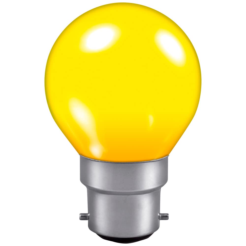 Crompton Lamps Yellow 15W Golfball Bc-B22d Dimmable Colourglazed Ip65 65Lm Bc Bayonet B22 Incandescent Round Coloured Outdoor External Festoon Light Bulb