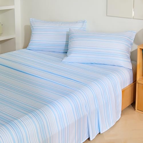Image of MCO 4Pieces Striped Sheets Set, Breathable King Sheet Set with 16 inch Deep Pocket,Modern & Luxury, Brushed Microfiber Bedding Set(King, Blue)