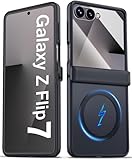 BXYJY for Samsung Galaxy Z Flip 7 Case with Hinge Protector, Slim Compatible with MagSafe & Wireless Charging, Front Screen Protector, Translucent Rugged Full Phone Case for Galaxy Z Flip 7, Black