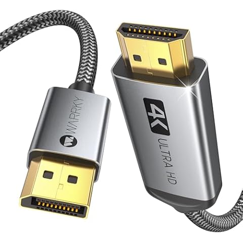 Warrky 4K DisplayPort to HDMI Cable 6FT [Metal Case, Nylon Cable] One-Way Transmission DP 1.2 Computer to HDMI 1.4 Screen Compatible for Dell, HP, Samsung, PC, Laptop, Projector, TV Cover