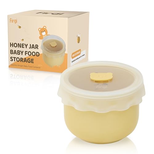 Honey Jar Baby Food Storage Containers – Ceramic Tupperware with BPA Free, Airtight Lid – Microwave & Dishwasher Safe Baby Food Jars – Reusable Containers with Lids – Kids Snack Container 8.45oz