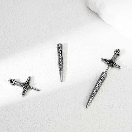 HANRESHE Sword Stud Stud Earrings for Men Stainless Steel Sword Cross Gothic Earrings Jewelry3