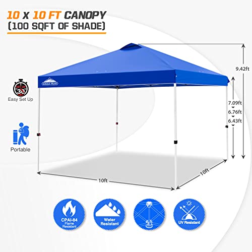 Eagle Peak 10X10 Pop Up Canopy Tent Instant Outdoor Canopy Easy Set Up Straight Leg Folding Shelter With 100 Square Feet Of Shade, Blue #TOP2