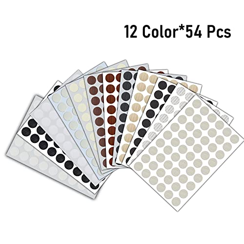 648 PCS 12 Color Self-Adhesive Hole Stickers PVC Caps Plastic Screw Free Sticker Waterproof Dustproof Wood Textured Cover 21mm/0.83" Dia for Wooden Furniture miniatura 3