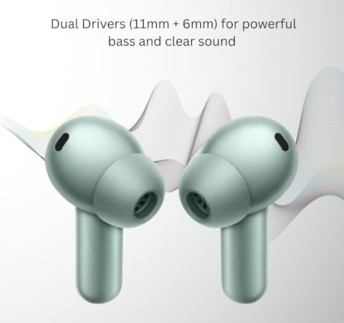 Image of Bluetooth Buds 4 for Oneplus with Dual Drivers & Dual DAC Audio, 50dB Active Noise Cancellation, Hi-Fi Sound Quality, Clear Voice Calls, Stable Low Latency Connection (Light Green)