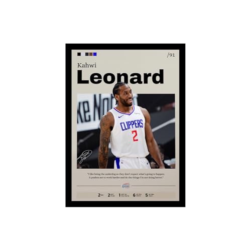 Image of BLINKART Kahwi Leonard | Nba Basketball Player | Synthetic Wood Photo Framed Wall Hanging Poster For Room & Office Bedroom Living Boys And Girl Room Home Wall Hanging | 12x18 Inches