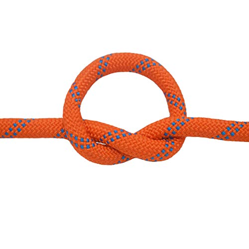 YUZENET Static Rock Climbing Rope 2/5 Inch 100 Feet Outdoor Safety Fire Escape Rope Rappelling Rope,Orange/Blue