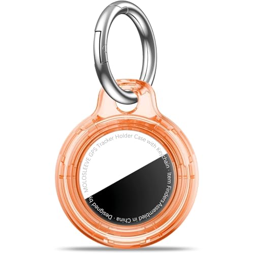 Image of MOLOSLEEVE Case for AirTag 2nd Gen (2026) & 1st Gen, Shockproof Holder with Keychain, Anti-Scratch Protective Cover for Air Tags, GPS Tracker Accessories for Keys, Luggage, Bags, Clear Orange