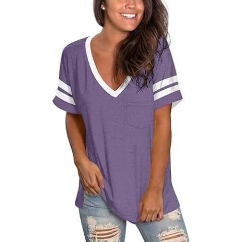 TODOLOR Womens Short Sleeve Tops Casual Tees Summer V Neck T Shirt Light Purple M Cover