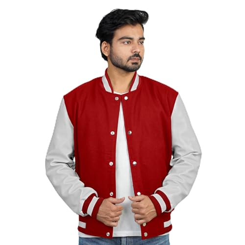 Image of Men's Fashion Varsity Jacket Causal Slim Fit Wool Letterman Baseball Bomber Jackets