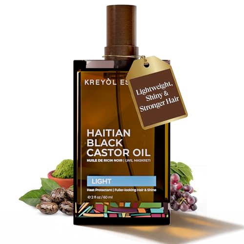 Kreyol Essence Haitian Black Castor Oil Light Lightweight Heat Protectant Hair Oil with Moringa Argan & Grape Seed Oils Shine & Split End Care 2 fl oz (60 mL)