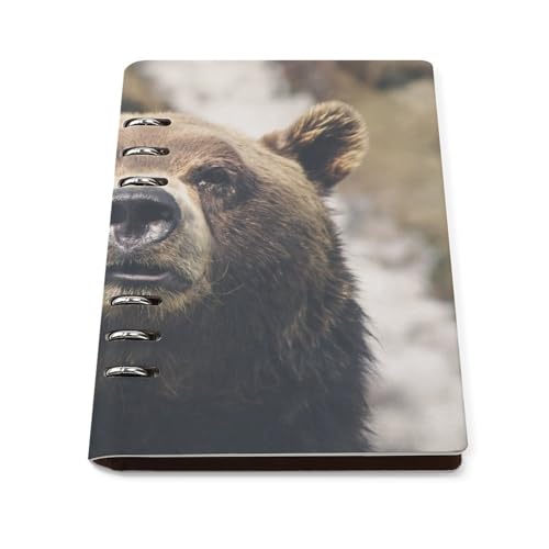Carnet A5 en cuir rechargeable organiseur quotidien original Curious Tawny Brown Bear