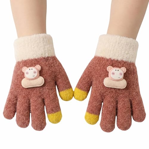 Image of Kraptick Kids Winter Gloves - Ultra-Soft Thick Knit Fuzzy Warm Mittens for Boys & Girls Cute Bear Patch Thermal Hand Warmers for Toddlers & Children -2