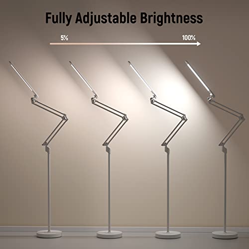 Veyfiy Led Floor Lamp, 12W Swing Arm Standing Lamp With 5 Color Temperatures, Indoor Tall Light With 360 Degree Adjustable Swing Arms,Industrial Lamps For Work, Living Room, Sewing,Craft,White… #TOP3
