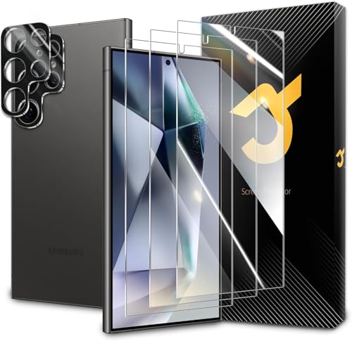 JZG 3 Stück für Samsung Galaxy S24 Ultra 5G Panzer Schutz Glas, 2 Stück Kamera folie, 9H Härte, Anti- Kratzer, Anti-Blas...