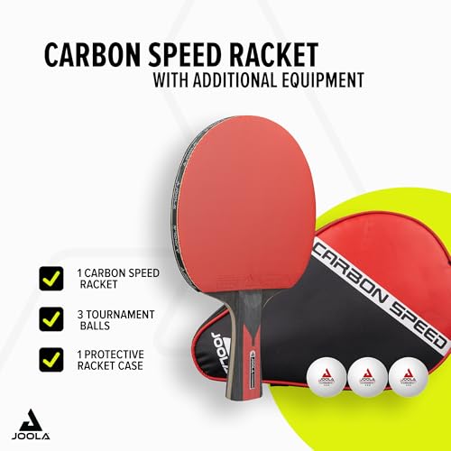 Image of JOOLA Infinity Carbon Professional Table Tennis Paddle with Cover - Ergonomic Comfort Grip - ITTF Approved Rubbers - Competition Paddle for Powerful Spin - Protective Packaging Case