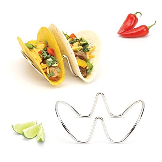 Taco Holders Set of 2 Premium Stainless Steel Stackable Stands, Each Rack Holds 2 Hard or Soft Tacos, Five Styles Available By 2lbDepot