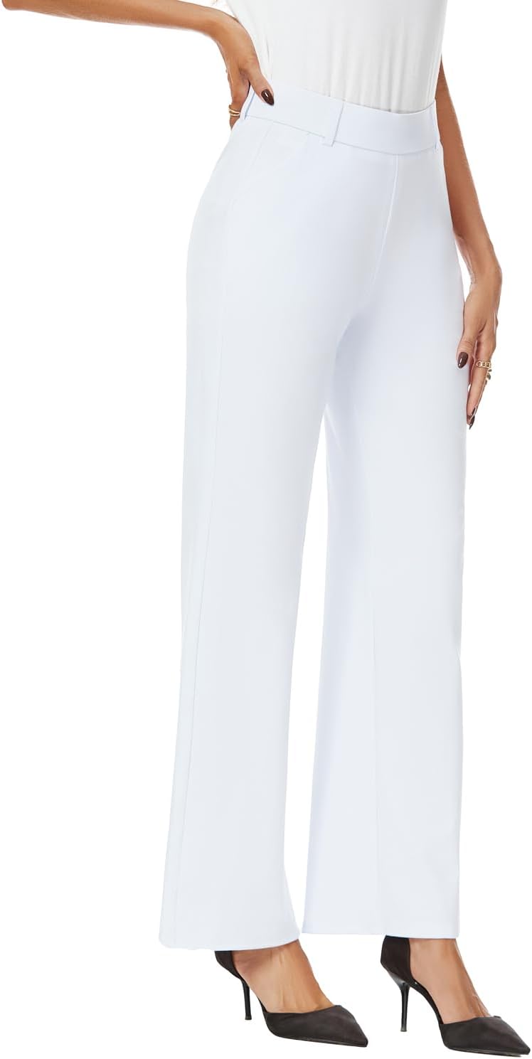 iChosy Womens Wide Straight Leg Pull-On Trousers Casual Slacks Dress Pants with Pockets - Image 3