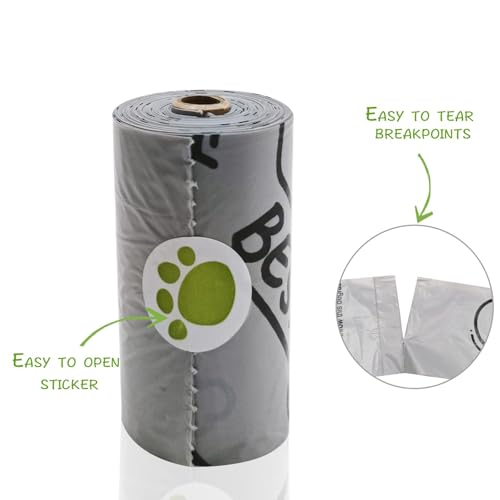 Image of YUCHIYA 9 Pack Dog Poop Bag with Holder Dog Waste Bags Dispenser with Silver Leash Clip Doggie Poop Bags with Poop Bag Holder Biodegradable Unscented 13 * 9 Inch (Grey,1 Holder 135 Bags )