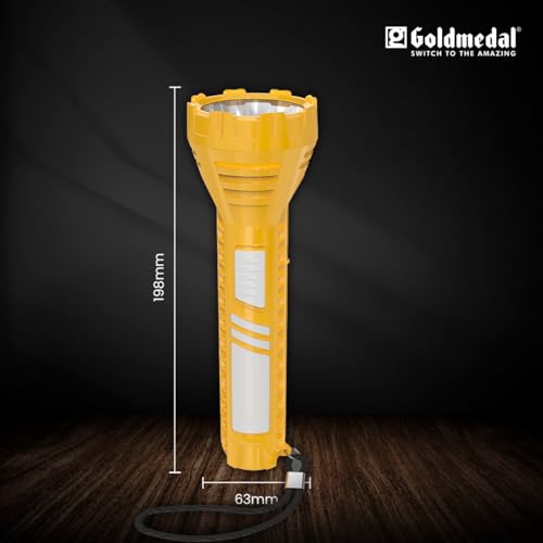 Image of Goldmedal Torcia 07 1+2W LED Rechargeable Torch-Cool Daylight(6500K)|1200 mAh Li-ion Battery with Back-up Up to 4 Hrs |USB Mirco Charging | Deep Discharge Protection |Powerful 1W Front & 2W Side Light