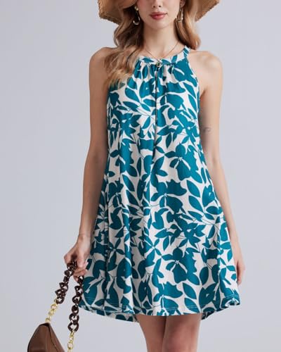 Image of ANYFITTING Summer Dress with Built in Bra Casual Beach Sundress Flowy Halter Mini Short Dresses for Women 2026