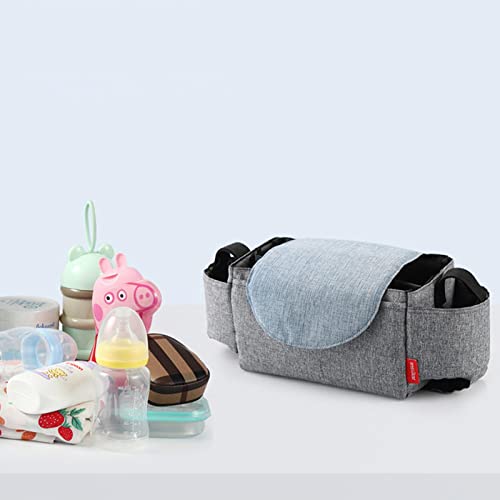 Organizador de carrinho com porta-copos - Saco de armazenamento de carrinho de bebê - 2 porta-copos