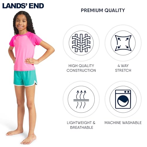 Image of Lands' End Girls' Swim UPF 50+ Short Sleeve Sun Tee Rash Guard Shirt