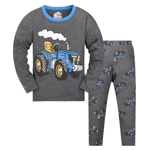 HIKIDS Jungen Schlafanzug Jungen Traktor Langarm Zweiteiliger Schlafanzug Kinder Herbst Winter Bekleidung Nachtwäsche Pyjama Set 104