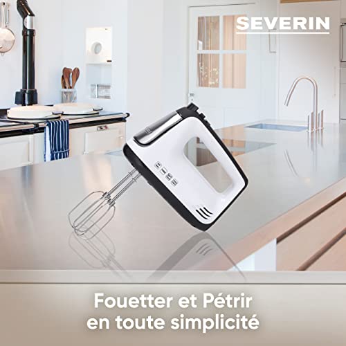 SEVERIN Batteur électrique 400 W, Fouet électrique avec 5 vitesses, fonction turbo et poignée Soft-Touch, Batteur mixeur livré avec 2 fouets et 2 crochets de pétrissage en inox, HM 3830