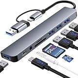 Hub USB C de 8 Puertos,Adaptador USB C Multipuerto,1 USB 3.0, 3 USB 2.0, Jack 3,5mm, USB C Datos Puerto, Lector Tarjeta...