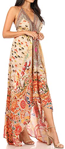 Image of Sakkas Lizi Womens Maxi High-Low Halter Handkerchief Long Dress Beach Party