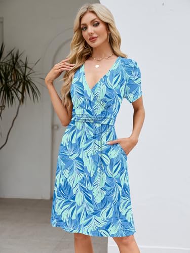 Image of Naggoo Womens Summer Dresses for Women 2026 Spring Floral Sundress Short Sleeve V Neck Wrap Dress with Pockets