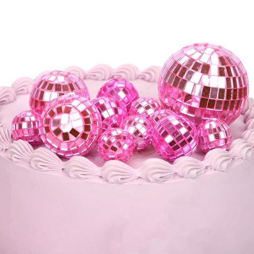 12pz Topper per Torta con Palla da Discoteca, 4 Dimensioni Topper per Torta a Tema Discoteca Decorazioni torte con Palla da Discoteca per Torta di Compleanno Bomboniera a Tema Anni '70(Rosa)